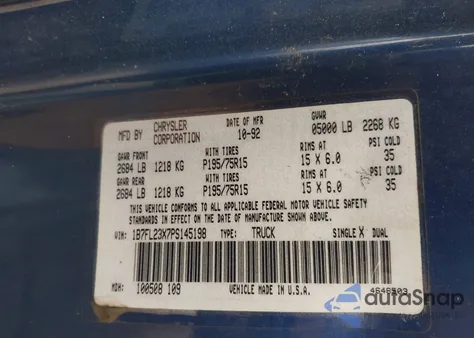 1993 Dodge Dakota from USA, damaged, VIN 1B7FL23X7PS145198